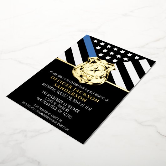 警察の退職ブルーライン旗法執行部 箔招待状 (回転した状態)