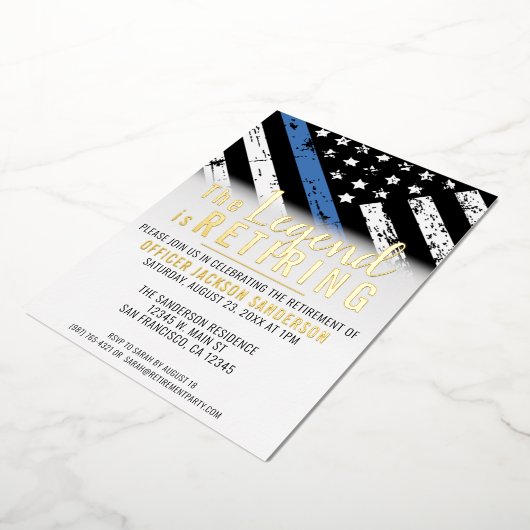警察の退職ブルーライン旗法執行部 箔招待状 (回転した状態)