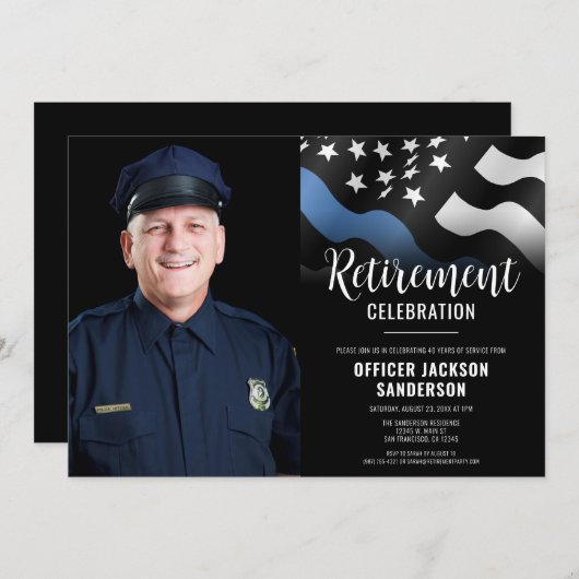 警察の退職ブルーライン法執行写真 招待状 (正面/裏面)