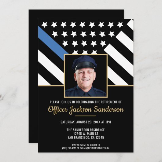 警察の退職ブルーライン法執行写真 招待状 (正面/裏面)