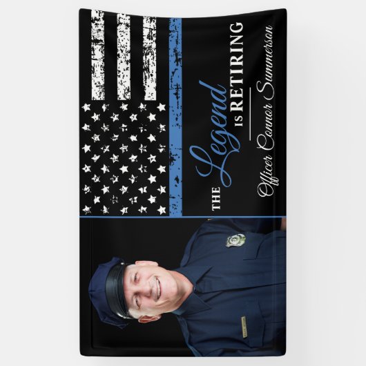 警察の退職写真薄い青い線の写真 横断幕 (縦)