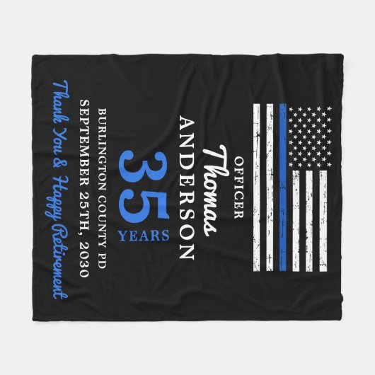 警察の退職年数の細い青い線 フリースブランケット (正面(横))