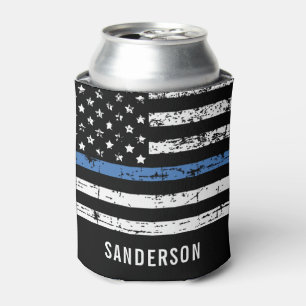 警察の退職後の薄い青い線のアメリカ国旗 缶クーラー