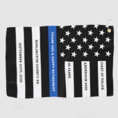 警察の退職後パーソナライズされたの細いブルーライン ゴルフタオル (横)