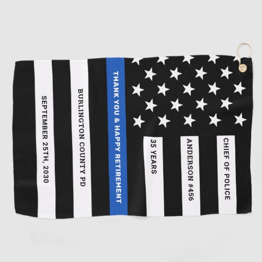 警察の退職後パーソナライズされたの細いブルーライン ゴルフタオル (横)