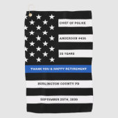 警察の退職後パーソナライズされたの細いブルーライン ゴルフタオル (正面)