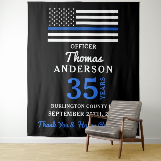 警察の退職後パーソナライズされたの細いブルーライン タペストリー (インサイチュ)