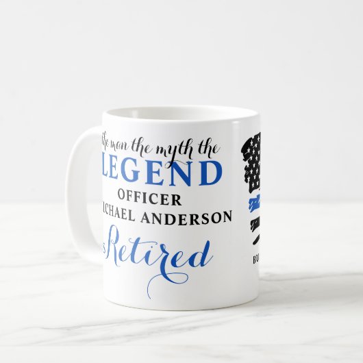 警察の退職金の細い青い線パーソナライズされた コーヒーマグカップ (正面左)