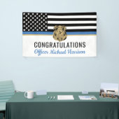 警察の青いラインの旗 おめでとう 卒業 横断幕 (トレードショー)