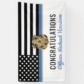 警察の青いラインの旗 おめでとう 卒業 横断幕 (縦)