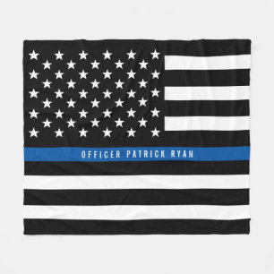 警察の青い線アメリカ国旗モノグラムメッド。 フリースブランケット