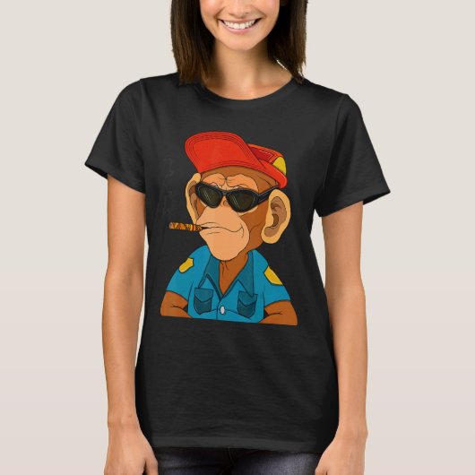 警察のApe NFTをテーマにしたサル警官 Tシャツ (正面)