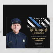 警察のThin Blue Line旗の写真引退 招待状 (正面/裏面)