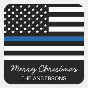 警察はブルーライン米国旗のクリスマスを薄くします スクエアシール