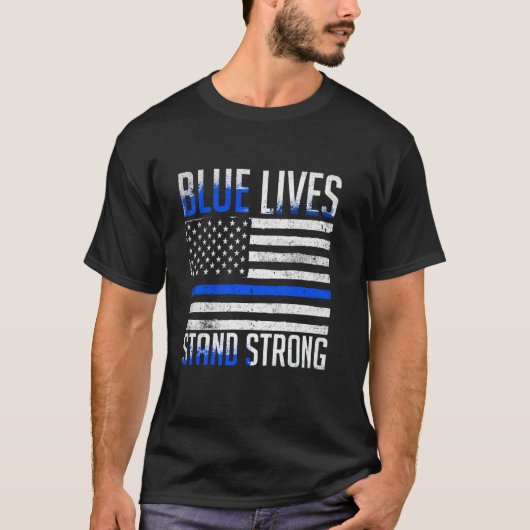 警察はラインを尊重する青い旗の将校を尊重する Tシャツ (正面)