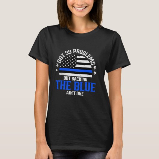警察はラインを敬いブルーフラッグの警官を称える Tシャツ (正面)