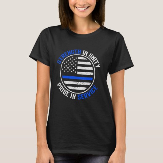 警察はラインを敬い、ブルーフラッグの女性警官に敬意を表する Tシャツ (正面)