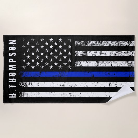 警察は米国旗のカスタムのスタイルを作りました ビーチタオル (正面)