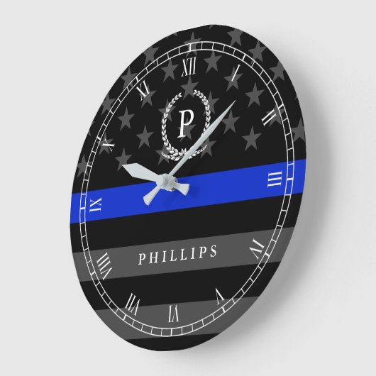 警察は米国旗のモノグラムのスタイルを作りました ラージ壁時計 (傾斜)