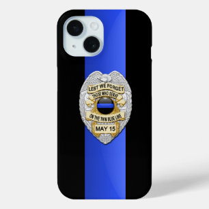 警察は-薄いブルーラインに記章を付けます iPhone 15ケース