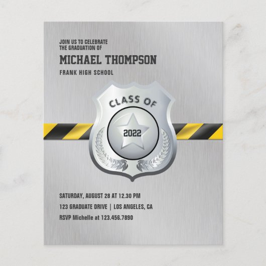 警察をテーマにした卒業パーティーの写真招待状 チラシ (正面)