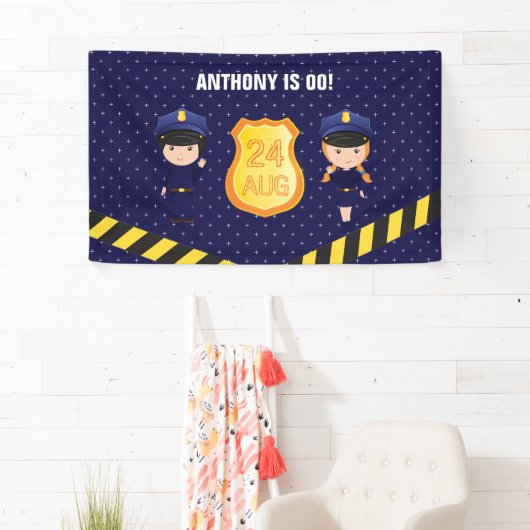 警察をテーマにした誕生日パパーソナライズされたーティ 横断幕 (インサイチュ)
