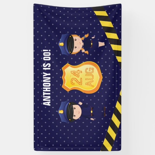 警察をテーマにした誕生日パパーソナライズされたーティ 横断幕 (縦)