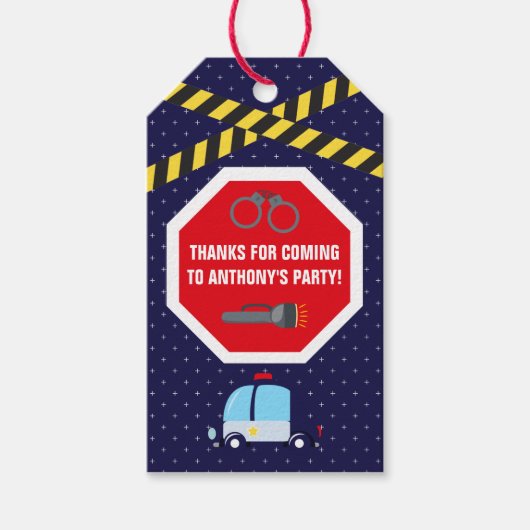 警察をテーマにした誕生日パーティーゲストサンキュー ギフトタグ (正面)