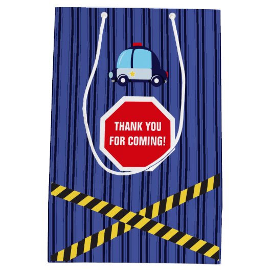 警察をテーマにした誕生日パーティーゲストサンキュー ミディアムペーパーバッグ (裏面)