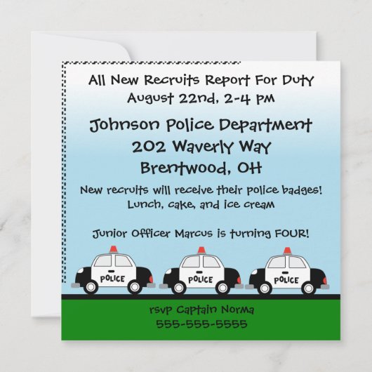 警察カスタマイズ誕生日招待状 招待状 (裏面)
