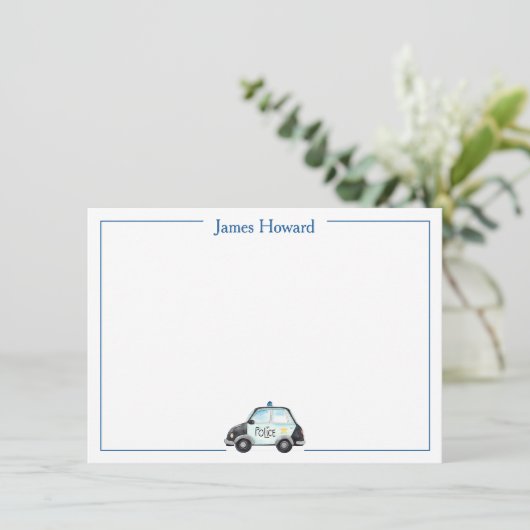 警察カスタムの車の文房具、少年の青と白 サンキューカード (スタンド正面)