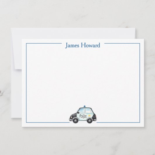 警察カスタムの車の文房具、少年の青と白 サンキューカード (正面)