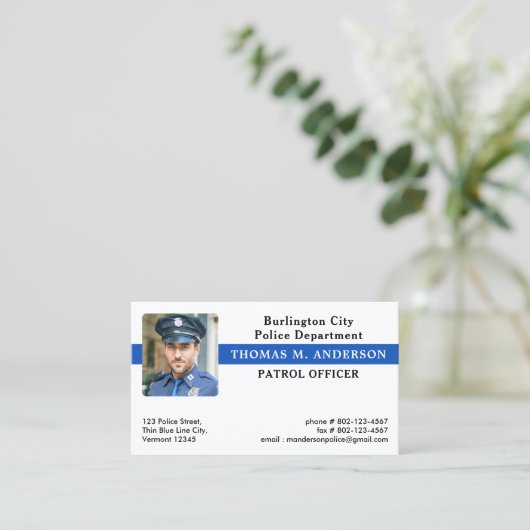 警察カスタム写真法執行細いブルーライン 名刺 (スタンド正面)