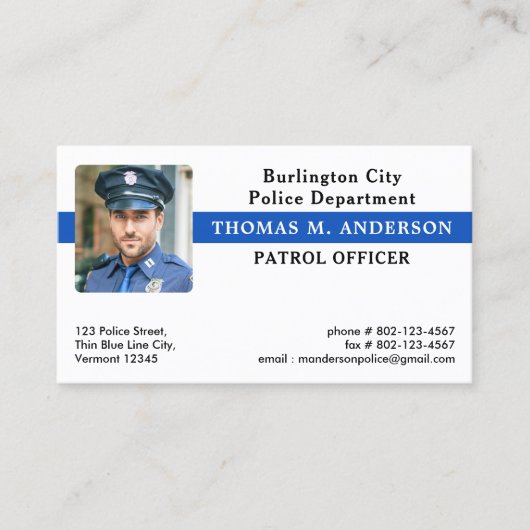 警察カスタム写真法執行細いブルーライン 名刺 (正面)
