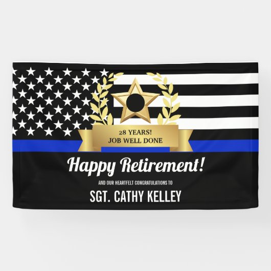 警察カスタム旗シンブルーラインhappy退職 横断幕 (横)