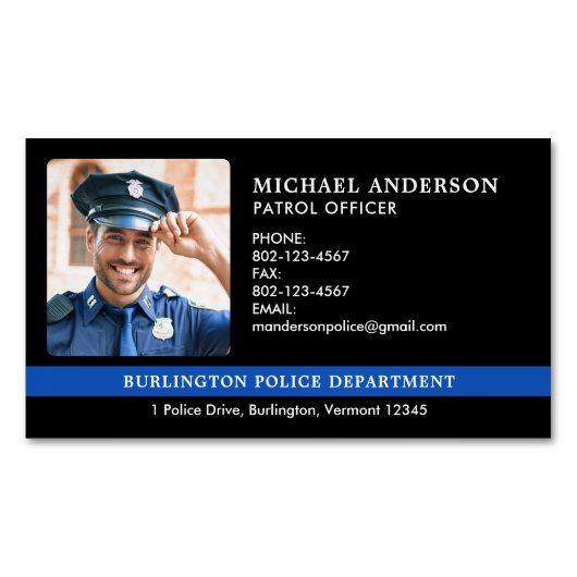 警察カスタム法執行写真 マグネット名刺 (正面)