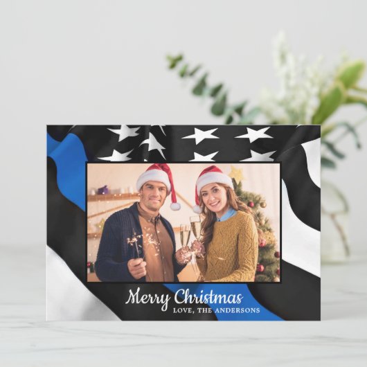 警察クリスマスシンブルーラインアメリカ国旗 シーズンカード (スタンド正面)
