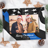 警察クリスマスシンブルーラインアメリカ国旗 シーズンポストカード