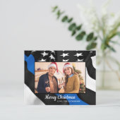 警察クリスマスシンブルーラインアメリカ国旗 シーズンポストカード (スタンド正面)