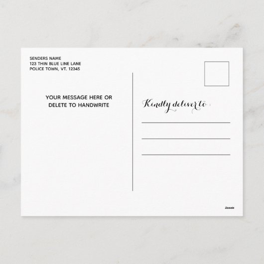 警察クリスマスシンブルーラインアメリカ国旗 シーズンポストカード (裏面)