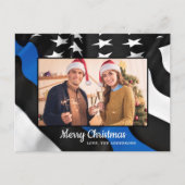 警察クリスマスシンブルーラインアメリカ国旗 シーズンポストカード (正面)