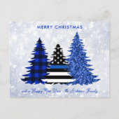 警察クリスマスシンブルーライングリッタープレイドツリー シーズンポストカード (正面)