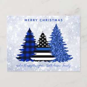 警察クリスマスシンブルーラインプレイドグリッターツリー シーズンポストカード