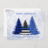 警察クリスマスシンブルーラインプレイドグリッターツリー シーズンポストカード (正面/裏面)