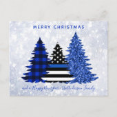 警察クリスマスシンブルーラインプレイドグリッターツリー シーズンポストカード (正面)