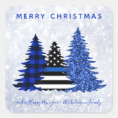 警察クリスマスシンブルーラインプレイドグリッターツリー スクエアシール (正面)