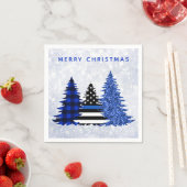 警察クリスマスシンブルーラインプレイドグリッターツリー スタンダードカクテルナプキン (インサイチュ)