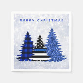 警察クリスマスシンブルーラインプレイドグリッターツリー スタンダードカクテルナプキン (正面)