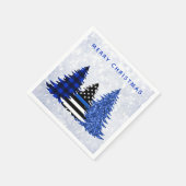 警察クリスマスシンブルーラインプレイドグリッターツリー スタンダードカクテルナプキン (角)