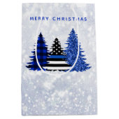 警察クリスマスシンブルーラインプレイドグリッターツリー ミディアムペーパーバッグ (正面)